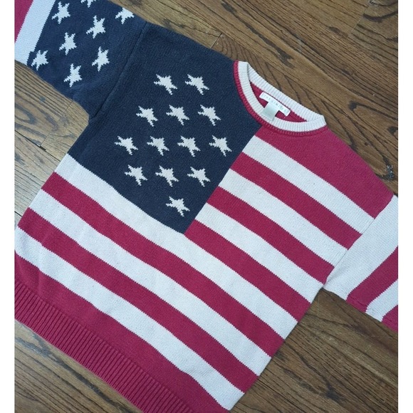 Vintage 90's Women's XL/XXL The Limited American Flag Sweater All Over Print Y2K - Picture 1 of 6